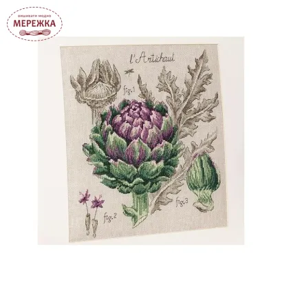 Фото Les Brodeuses Parisiennes Схема Etude a l'Artichaut+тканина, пришивний шарм EAL/CRE