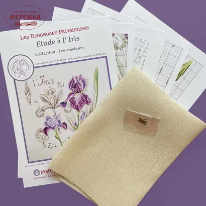 Фото Les Brodeuses Parisiennes Схема Etude a la Iris+тканина, пришивний шарм