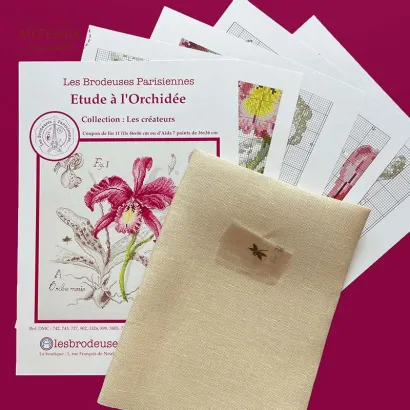 Фото Les Brodeuses Parisiennes Схема Etude a la Orchidee+тканина, пришивний шарм
