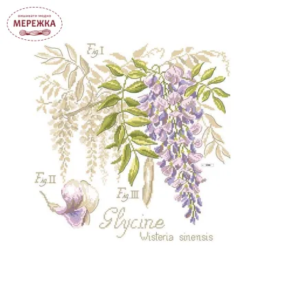 Фото Les Brodeuses Parisiennes Схема Etude a la Glycine+тканина, пришивний шарм EGLL/CRE