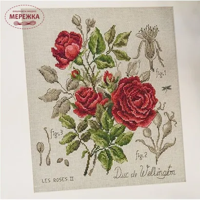 Фото Les Brodeuses Parisiennes Схема Etude a la rose "Duc de Wellington"+тканина, пришивний шарм