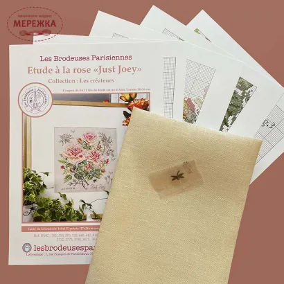Фото Les Brodeuses Parisiennes Схема Etude a la rose "Just Joey"+тканина, пришивний шарм