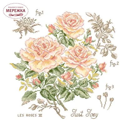 Фото Les Brodeuses Parisiennes Схема Etude a la rose "Just Joey"+тканина, пришивний шарм