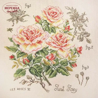 Фото Les Brodeuses Parisiennes Схема Etude a la rose "Just Joey"+тканина, пришивний шарм