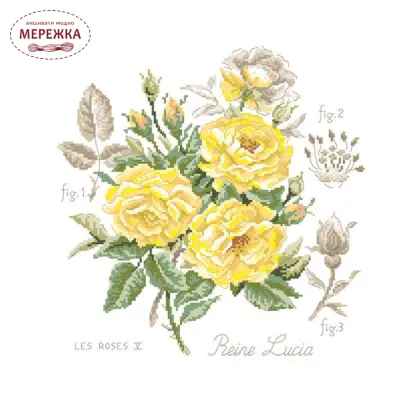 Фото Les Brodeuses Parisiennes Схема Etude a la rose "Reine Lucia"+тканина, пришивний шарм