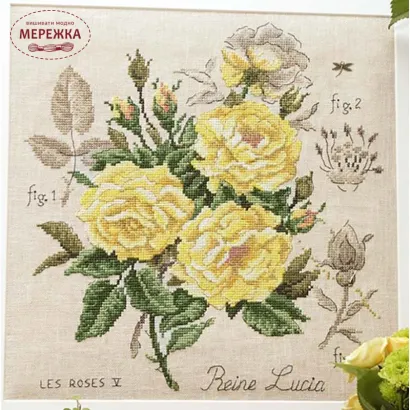 Фото Les Brodeuses Parisiennes Схема Etude a la rose "Reine Lucia"+тканина, пришивний шарм