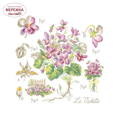 Фото Les Brodeuses Parisiennes Схема Etude a la violette+тканина, пришивний шарм