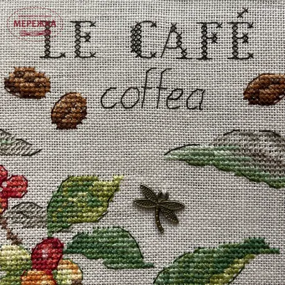Фото Les Brodeuses Parisiennes Схема Etude au "Cafe" +тканина, пришивний шарм AECALL/CRE