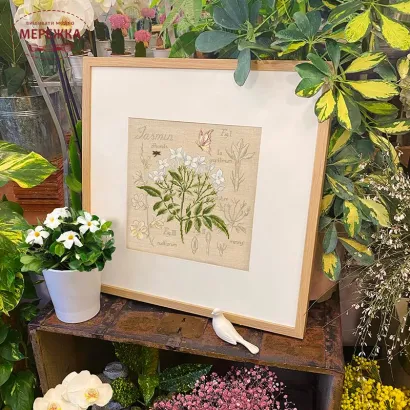 Фото Les Brodeuses Parisiennes Схема Etude au Jasmin+тканина, пришивний шарм ETJAL/CRE