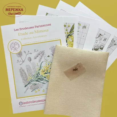 Фото Les Brodeuses Parisiennes Схема Etude au Mimosa+тканина, пришивний шарм EMIL/CRE