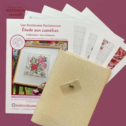 Фото Les Brodeuses Parisiennes Схема Etude aux Camelias+тканина, пришивний шарм