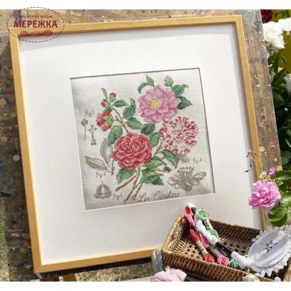 Фото Les Brodeuses Parisiennes Схема Etude aux Camelias+тканина, пришивний шарм