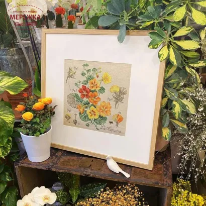 Фото Les Brodeuses Parisiennes Схема Etude aux Capucines+тканина, пришивний шарм