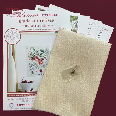 Фото Les Brodeuses Parisiennes Схема Etude aux Cerises +тканина, пришивний шарм ECL/CRE