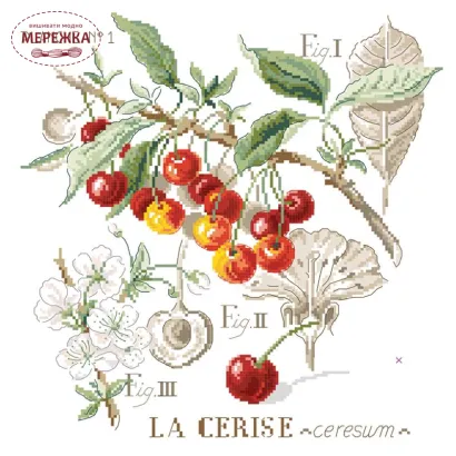 Фото Les Brodeuses Parisiennes Схема Etude aux Cerises +тканина, пришивний шарм ECL/CRE