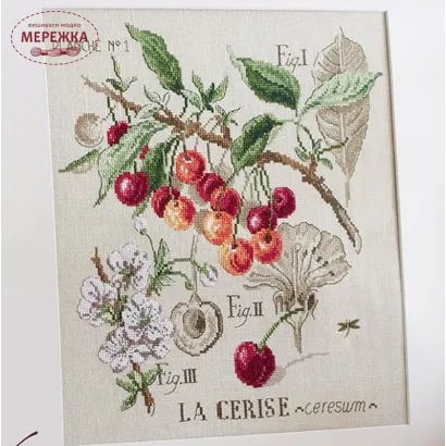 Фото Les Brodeuses Parisiennes Схема Etude aux Cerises +тканина, пришивний шарм ECL/CRE