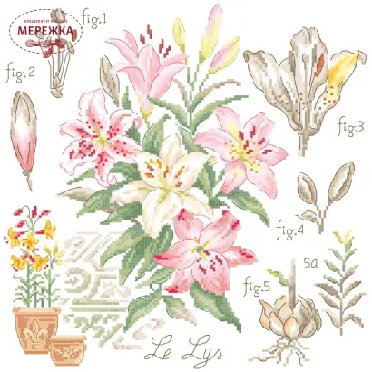 Фото Les Brodeuses Parisiennes Схема Etude au Lys+тканина, пришивний шарм ETLL/CRE