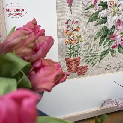 Фото Les Brodeuses Parisiennes Схема Etude au Lys+тканина, пришивний шарм ETLL/CRE