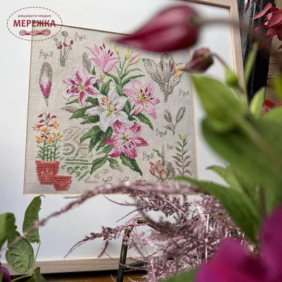 Фото Les Brodeuses Parisiennes Схема Etude au Lys+тканина, пришивний шарм ETLL/CRE