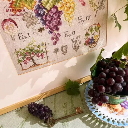 Фото Les Brodeuses Parisiennes Схема Etude aux "Raisins"+тканина, пришивний шарм EARL/CRE