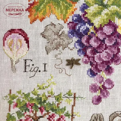 Фото Les Brodeuses Parisiennes Схема Etude aux "Raisins"+тканина, пришивний шарм EARL/CRE