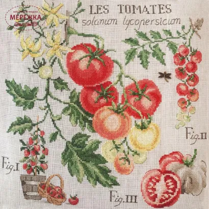 Фото Les Brodeuses Parisiennes Схема Etude aux "Tomates"+тканина, пришивний шарм EATL/CRE