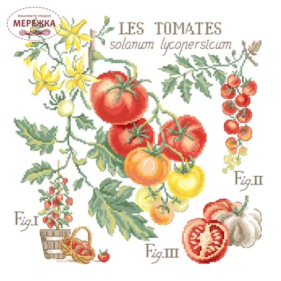 Фото Les Brodeuses Parisiennes Схема Etude aux "Tomates"+тканина, пришивний шарм EATL/CRE