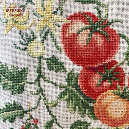 Фото Les Brodeuses Parisiennes Схема Etude aux "Tomates"+тканина, пришивний шарм EATL/CRE