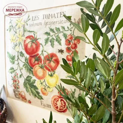 Фото Les Brodeuses Parisiennes Схема Etude aux "Tomates"+тканина, пришивний шарм EATL/CRE