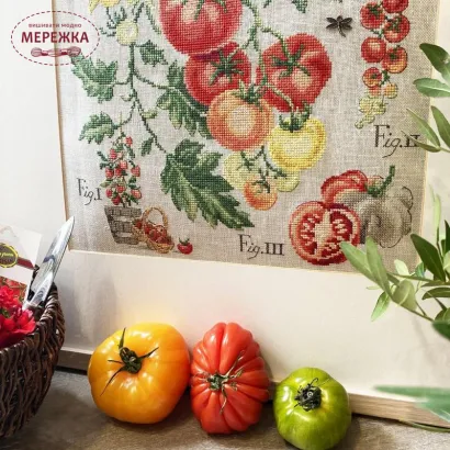 Фото Les Brodeuses Parisiennes Схема Etude aux "Tomates"+тканина, пришивний шарм EATL/CRE