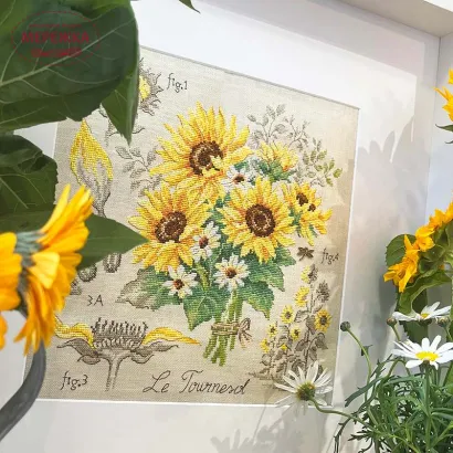 Фото Les Brodeuses Parisiennes Схема Etude aux Tournesils+тканина, пришивний шарм