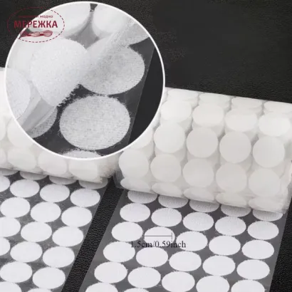 Фото Липучка біла, двохстороння на клею, діаметр 2 см, 5 пар