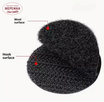 Фото Липучка чорна, двохстороння на клею, діаметр 1,5 см, 6 шт