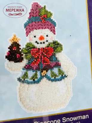 Фото набір для вишивання МіллХілл Сніговик соснова шишка
