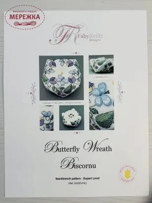 Фото FabyReilly Designs Схема Butterfly Wreath Biscornu QC023-PIC