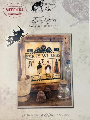 Фото The Primitive Hare Схема Early Witches+тканина Old Salem Linen 30 ct