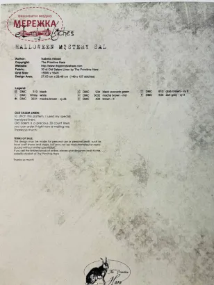 Фото The Primitive Hare Схема Early Witches+тканина Old Salem Linen 30 ct