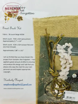 Фото Набір для вишивання хрестиком Samplers Not Forgotten Sweet Finch
