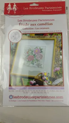 Фото Les Brodeuses Parisiennes Схема Etude aux Camelias+тканина, пришивний шарм