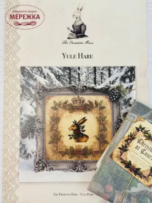 Ajnj The Primitive Hare Схема Yule Hare+тканина Christmas at court 30 ct