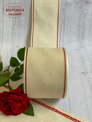 Фото Стрічка для вишивання, червона, 7 см.