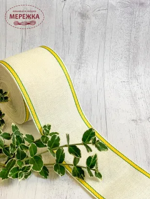 Фото Стрічка для вишивання, кант жовтий, 10см.