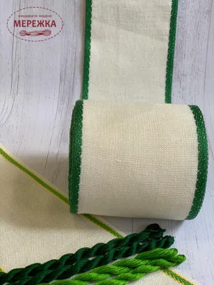 Фото Стрічка для вишивання, зелена, 10 см.