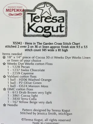 Схема для вишивання Teresa Kogut Hens in the Garden фото
