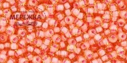 Фото Бісер TOHO Round 11/0, 4 гр. Coral Pink-Lined Light Topaz TR-11-925