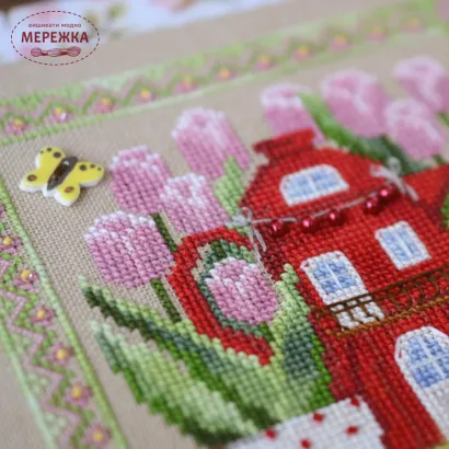 Фото Набір для вишивання хрестиком TelaArtis Будиночок феї тюльпанів +тканина для оформлення Х-061