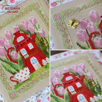Фото Набір для вишивання хрестиком TelaArtis Будиночок феї тюльпанів +тканина для оформлення Х-061